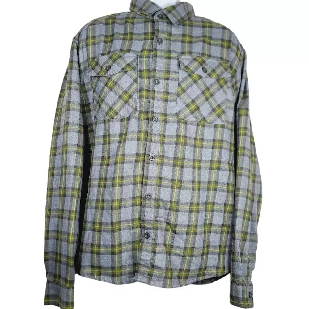 Mountain Hardwear Men's Green Yellow Plaid Flannel Button-Front Shirt Size XL